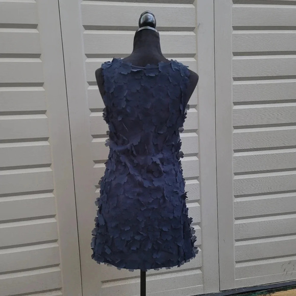 H&M Navy Blue Fit Flare Mini Dress Floral Appliqué Embellishments Stretch XS - Picture 3 of 9